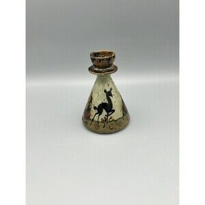 Vintage Folklore Deer Candle Holder Bud Vase Mexico Tonala Stoneware